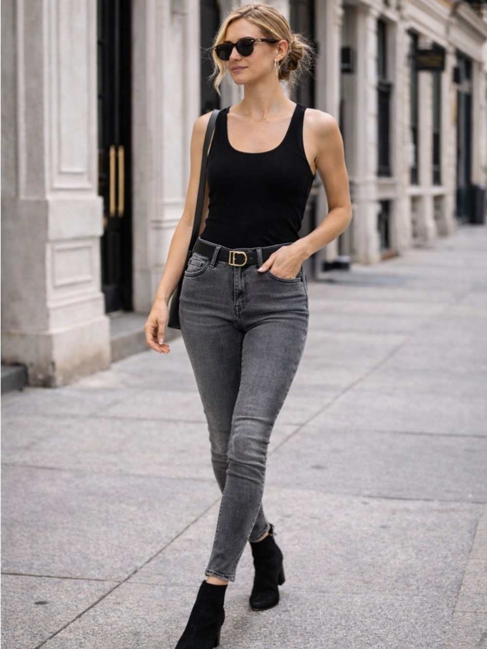 FRAME Grey Skinny Jeans High Rise Designer Denim Model Off Duty Chic Stretch Fit - Picture 3 of 12